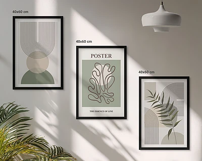 Set wanddecoratie met schilderijen met geometrische botanische patronen