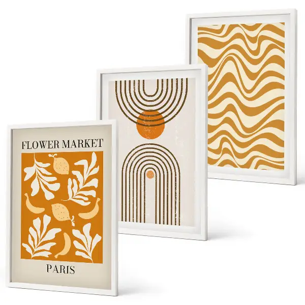 Set van wanddecoratie schilderijen met geometrische plantenmotieven