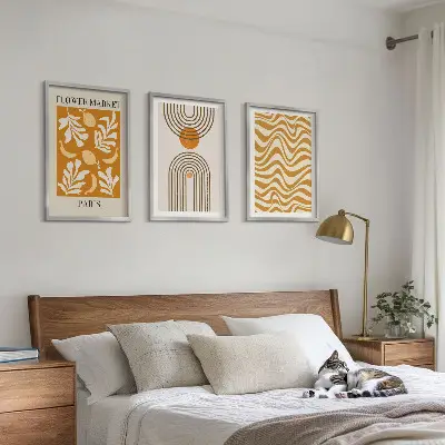 Set van wanddecoratie schilderijen met geometrische plantenmotieven