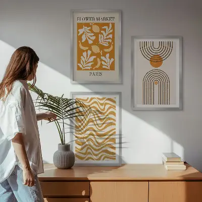Set van wanddecoratie schilderijen met geometrische plantenmotieven