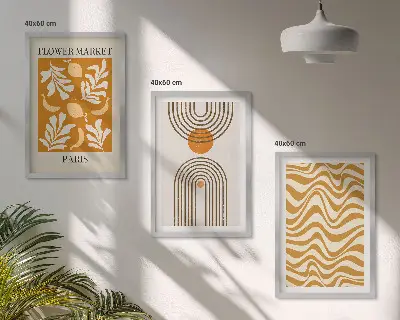 Set van wanddecoratie schilderijen met geometrische plantenmotieven