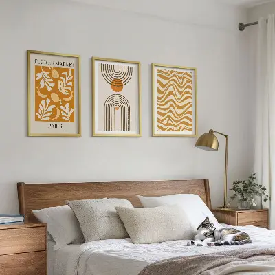 Set van wanddecoratie schilderijen met geometrische plantenmotieven