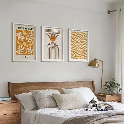 Set van wanddecoratie schilderijen met geometrische plantenmotieven