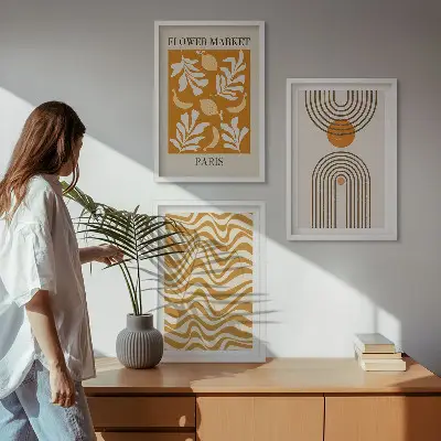 Set van wanddecoratie schilderijen met geometrische plantenmotieven