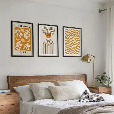 Set van wanddecoratie schilderijen met geometrische plantenmotieven