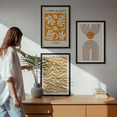 Set van wanddecoratie schilderijen met geometrische plantenmotieven