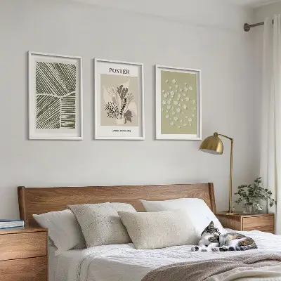 Wanddecoratie set schilderijen met rustige botanische motieven