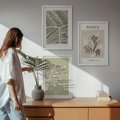 Wanddecoratie set schilderijen met rustige botanische motieven