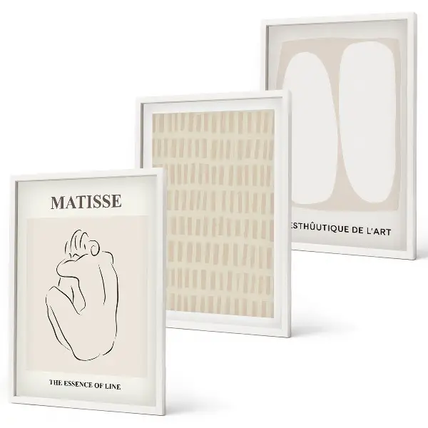 Fotowand met abstracte lijnen en vormen in beige en wit