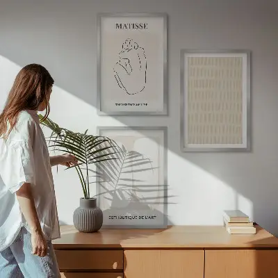 Fotowand met abstracte lijnen en vormen in beige en wit