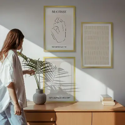 Fotowand met abstracte lijnen en vormen in beige en wit