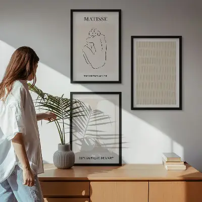 Fotowand met abstracte lijnen en vormen in beige en wit