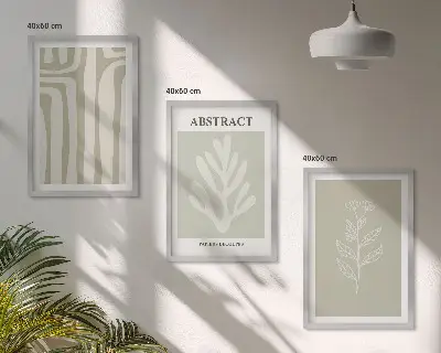 Set van wanddecoratie schilderijen met abstracte plantenmotieven