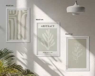 Set van wanddecoratie schilderijen met abstracte plantenmotieven