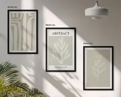 Set van wanddecoratie schilderijen met abstracte plantenmotieven