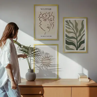 Set wanddecoratie met schilderijen Abstracte plantmotieven