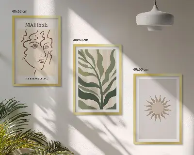 Set wanddecoratie met schilderijen Abstracte plantmotieven