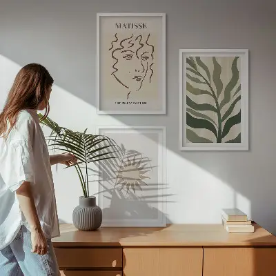 Set wanddecoratie met schilderijen Abstracte plantmotieven