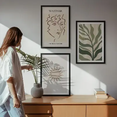 Set wanddecoratie met schilderijen Abstracte plantmotieven