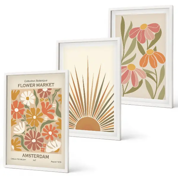 Fotowand pastelkleurige bloemen met zon