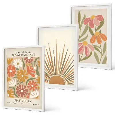 Fotowand pastelkleurige bloemen met zon