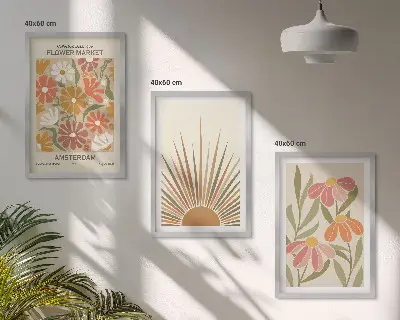 Fotowand pastelkleurige bloemen met zon
