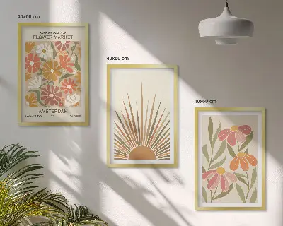 Fotowand pastelkleurige bloemen met zon