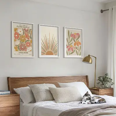 Fotowand pastelkleurige bloemen met zon