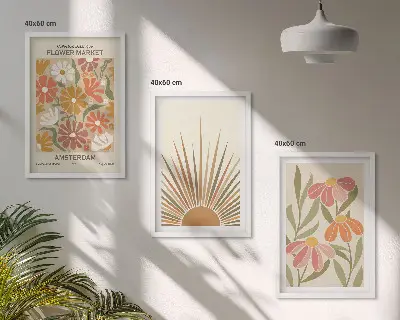 Fotowand pastelkleurige bloemen met zon