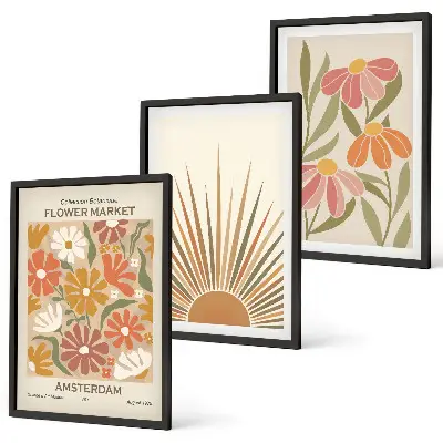 Fotowand pastelkleurige bloemen met zon