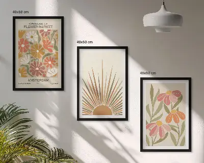 Fotowand pastelkleurige bloemen met zon