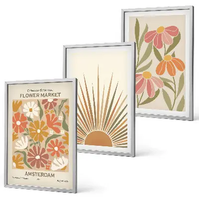 Fotowand pastelkleurige bloemen met zon