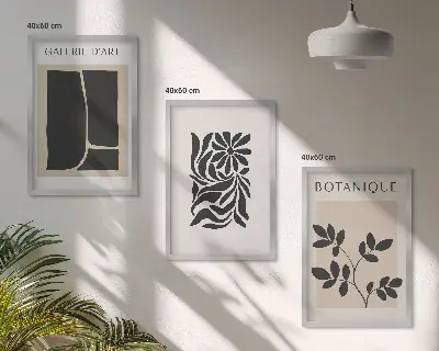 Wanddecoratieset schilderijen met abstracte plantenmotieven