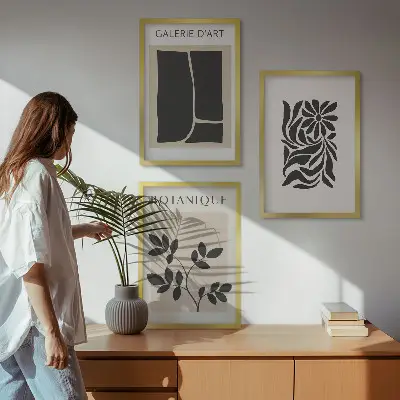 Wanddecoratieset schilderijen met abstracte plantenmotieven