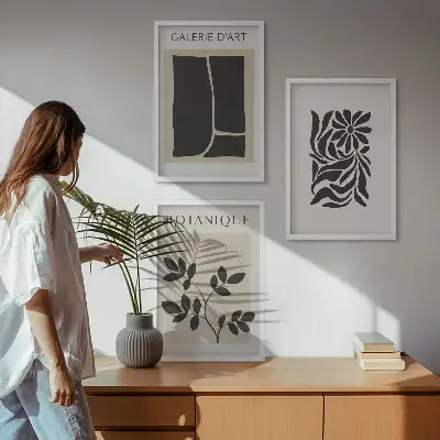 Wanddecoratieset schilderijen met abstracte plantenmotieven