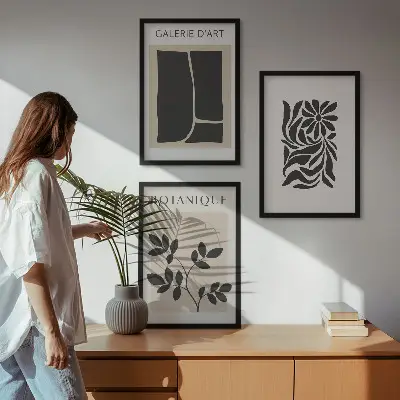 Wanddecoratieset schilderijen met abstracte plantenmotieven