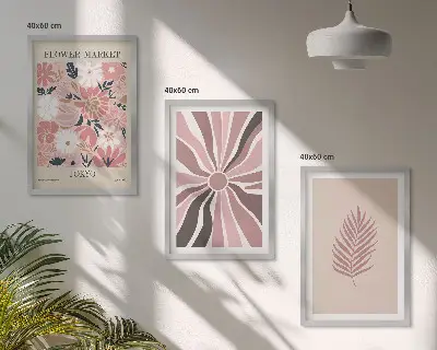 Fotowand met bloemmotieven, bladeren en geometrische vormen