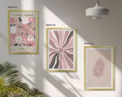 Fotowand met bloemmotieven, bladeren en geometrische vormen