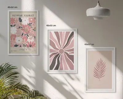 Fotowand met bloemmotieven, bladeren en geometrische vormen