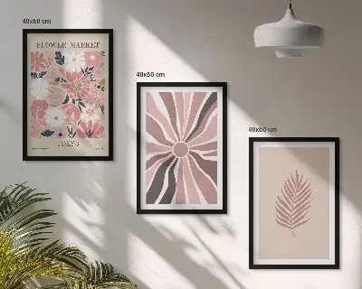 Fotowand met bloemmotieven, bladeren en geometrische vormen