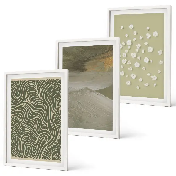 Wanddecoratieset schilderijen met abstracte golvende bloemenmotieven