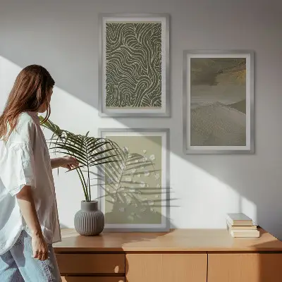 Wanddecoratieset schilderijen met abstracte golvende bloemenmotieven