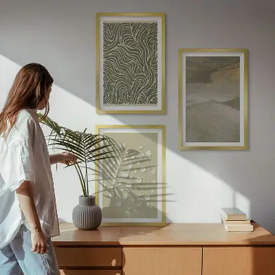 Wanddecoratieset schilderijen met abstracte golvende bloemenmotieven