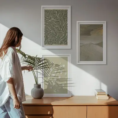 Wanddecoratieset schilderijen met abstracte golvende bloemenmotieven