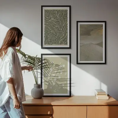 Wanddecoratieset schilderijen met abstracte golvende bloemenmotieven