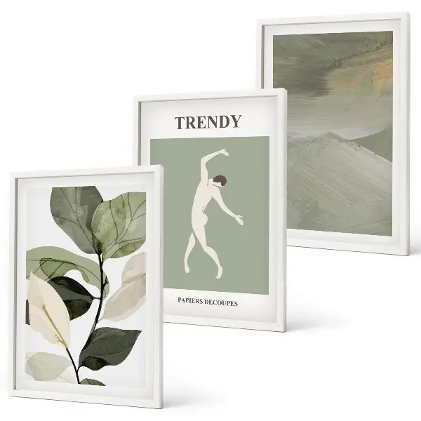 Wanddecoratieset met schilderijen abstracte plantensilhouetten