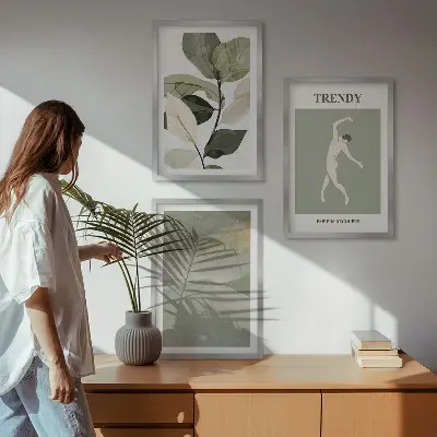 Wanddecoratieset met schilderijen abstracte plantensilhouetten