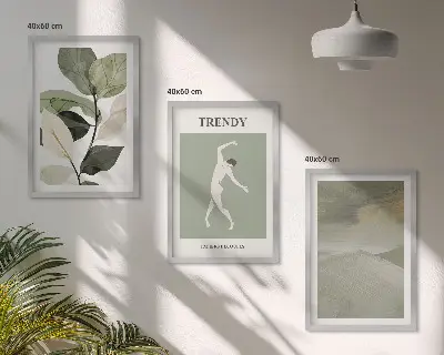 Wanddecoratieset met schilderijen abstracte plantensilhouetten