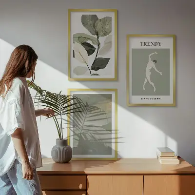 Wanddecoratieset met schilderijen abstracte plantensilhouetten