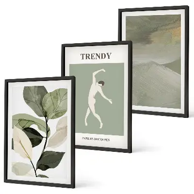 Wanddecoratieset met schilderijen abstracte plantensilhouetten